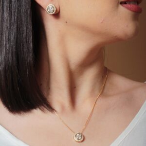 Conjunto colar e brinco redondo de zircôrnia cristal cravejado banhado em ou 18k