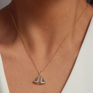 Colar pingente nossa senhora dupla face cravejado banhado em ouro 18k