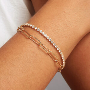 Pulseira dupla riviera e elos banhado em ouro 18k