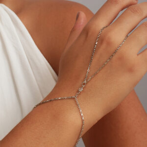 Pulseira de mão elinhos quadriculados banhado em ouro branco